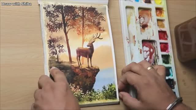 Рисуем акварелью оленя в лесу (легко) смотреть онлайн