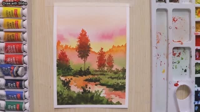 Мастер-класс для начинающих по рисованию акварелью красивого заката и дерева смотреть онлайн