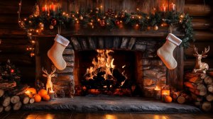 🔥 Уютный камин в деревянном доме | Новогодний вечер и спокойный джаз