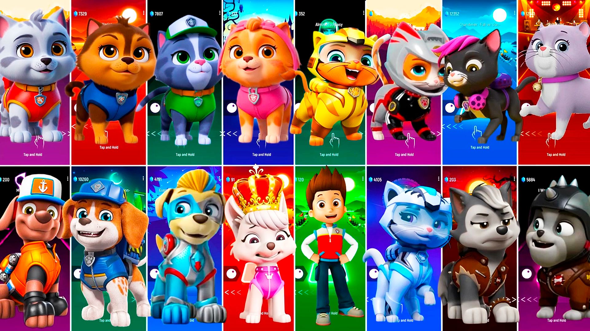 Мультики для Детей Щенячий Патруль КОТЫ Tiles Hop - МАРШАЛЛ, ГОНЩИК, РОККИ, СКАЙ смотреть онлайн