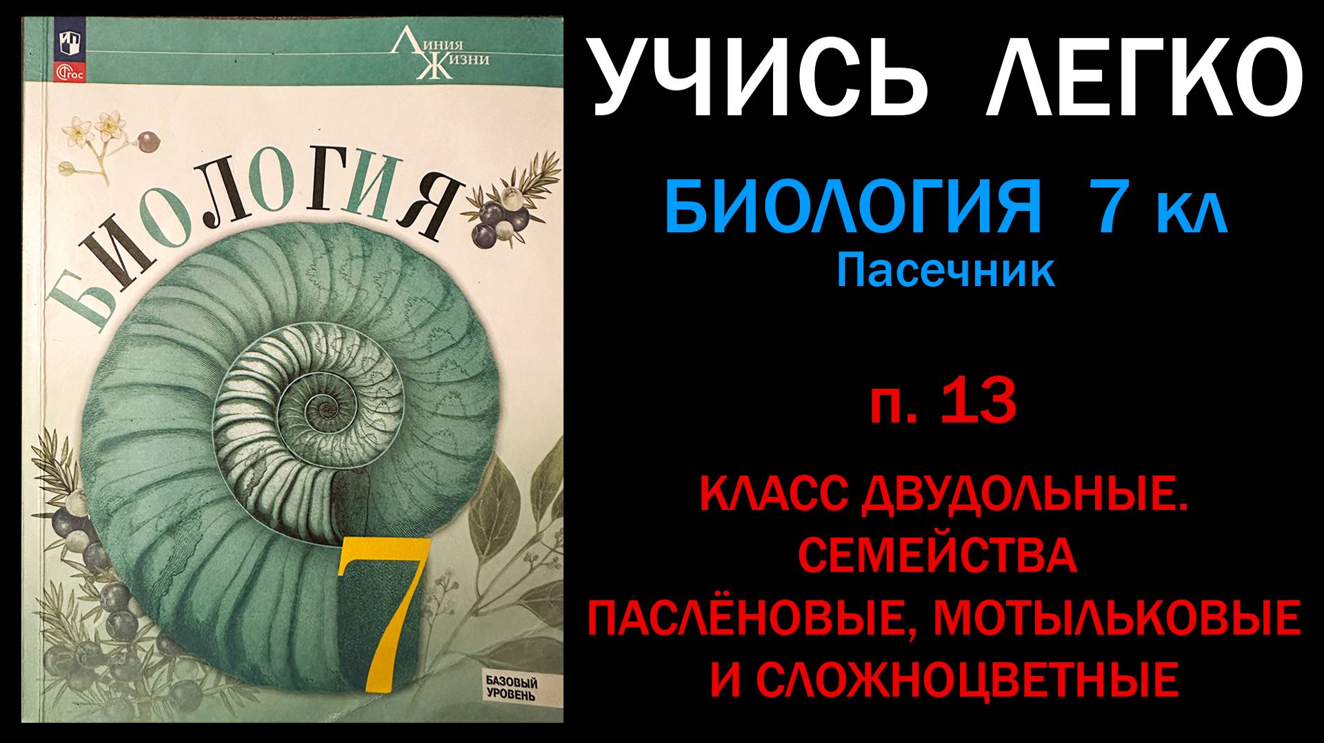 Биология 7 класс Пасечник п. 13 Двудольные. Семейства пасленовые, мотыльковые и сложноцветные.