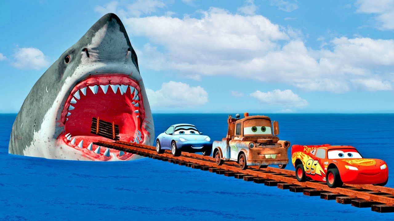 Акула хочет съесть Салли! Спасет ли ее Молния Маквин?! смотреть онлайн
