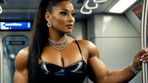 Мускулистые девушки в латексе едут в метро / Часть 2