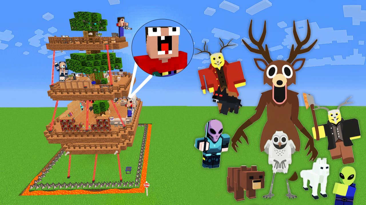 2 НУБА И ДЕВУШКА ПРО ОБУСТРОИЛИ ДОМ НА ДЕРЕВЕ ДЛЯ ПЕРСОНАЖЕЙ ИЗ 99 НОЧЕЙ В ЛЕСУ РОБЛОКС В МАЙНКРАФТ смотреть онлайн