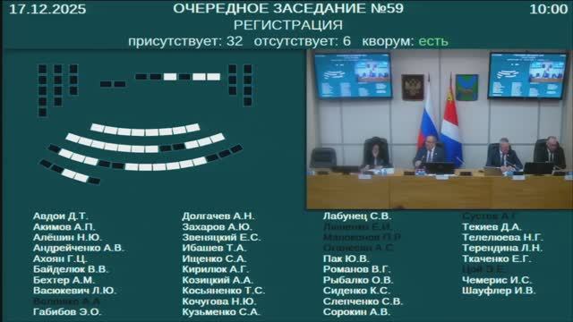 Заседание Законодательного Собрания Приморского края №59 17.12.2025 смотреть онлайн