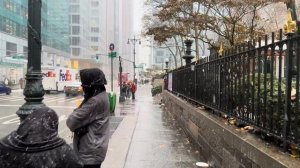 США. Прогулка по заснеженному Манхэттену в Нью-Йорке