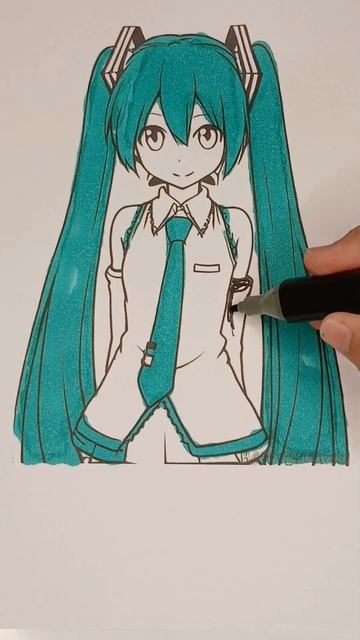 Hatsune Miku Coloring ✏️ | Cute Anime Art Speedpaint Shorts#coloring #art #hatsunemiku #shortsvideo