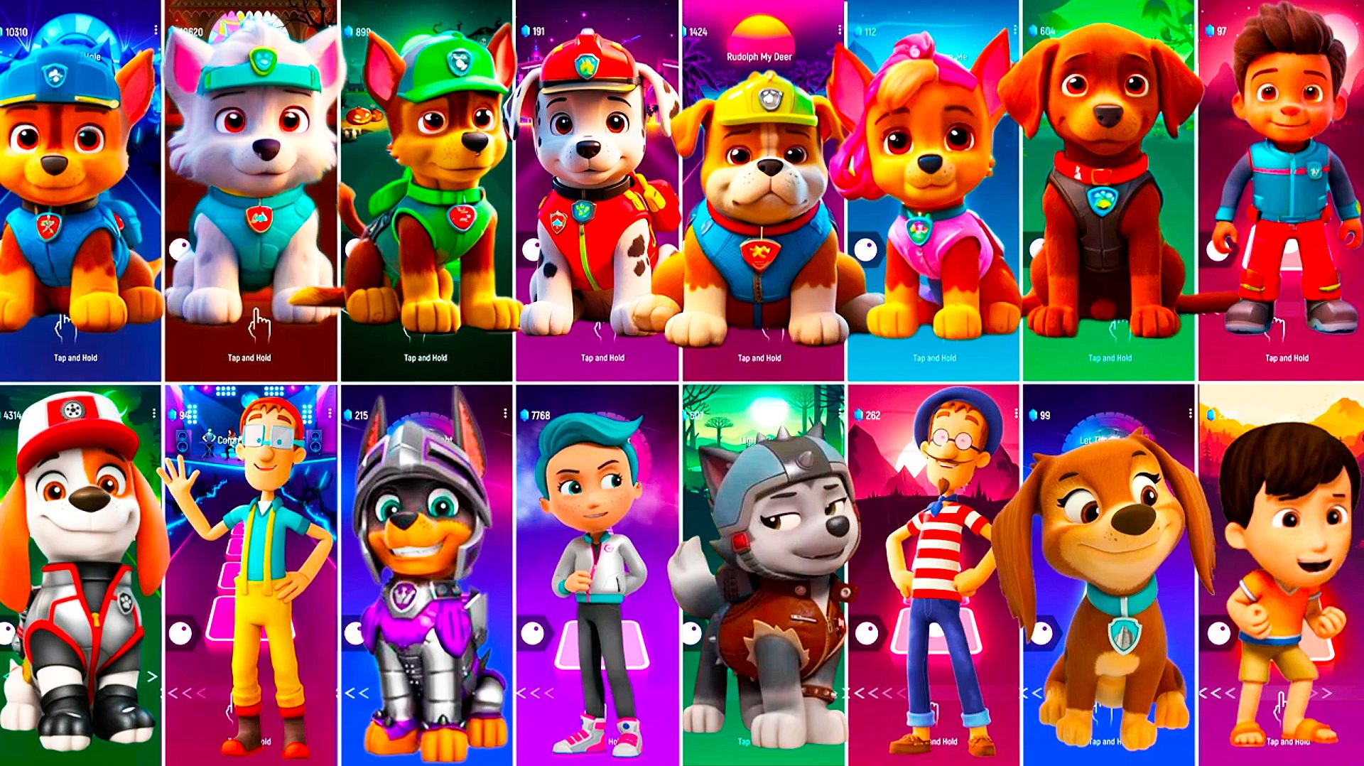 Мультики для Детей Щенячий Патруль Tiles Hop - ГОНЩИК, ЭВЕРЕСТ, РОККИ, МАРШАЛЛ, КРЕПЫШ смотреть онлайн