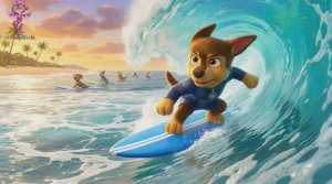 Щенячий патруль, Скай, Маршал, Эверест, Гончик, Крепыш и Зума Танцуют на пляже и катаются на сёрфе