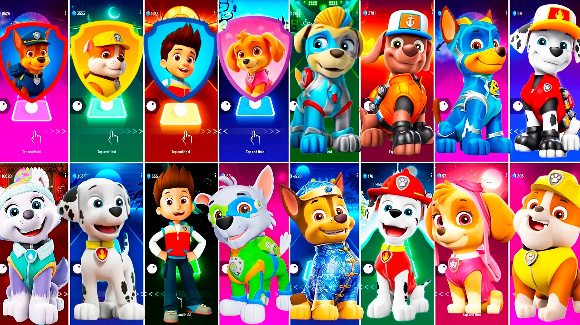 Мультики для Детей Щенячий Патруль Tiles Hop - ГОНЩИК, КРЕПЫШ, РАЙДЕР, СКАЙ, ЗУМА, МАРШАЛЛ