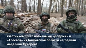 Участников СВО с позывными «Добрый» и «Апостол» из Тамбовской области наградили медалями Суворова