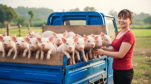 Продаю 20 поросят. Везу на трехколесном грузовике на местный рынок. Фуонг. Вьетнам