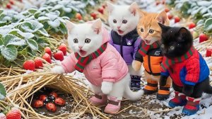 Крошечные котята открывают для себя зимнюю клубнику и спящих божьих коровок
