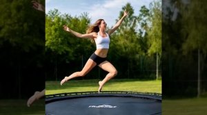 Красивая девшка на батуте