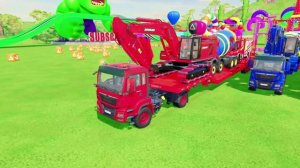 Автовозы ПЕРЕВОЗЯТ ТЕХНИКУ: экскаваторы, ТРАКТОРА, бетономешалки и ГРУЗОВИКИ — мультик для МАЛЫШЕЙ