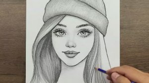 Рисунок красивой девушки, пошаговый простой портрет девушки, выполненный карандашом