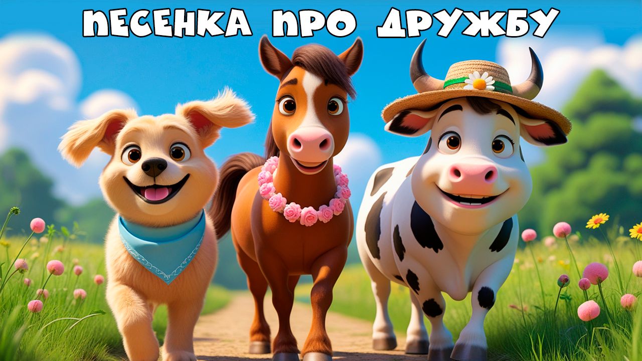 Друзья всегда рядом 🐶🐮🐴 | Добрая песенка-мультик для детей смотреть онлайн
