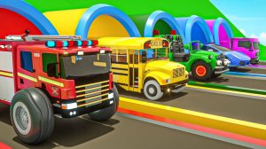 Мультфильмы про машинки для детей. Школьный автобус против мотоцикла. Разноцветные шарики для детей