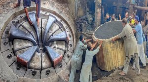 Завод в Пакистане, процесс производства самого большого колеса турбины.