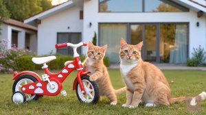 😹Мама кошечка обновила и покрасила велосипед для своего маленького котёночка🔥