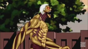 Эрен в роли Титана-убийцы, Райнер против мультяшной собаки, Сиреноголовый.