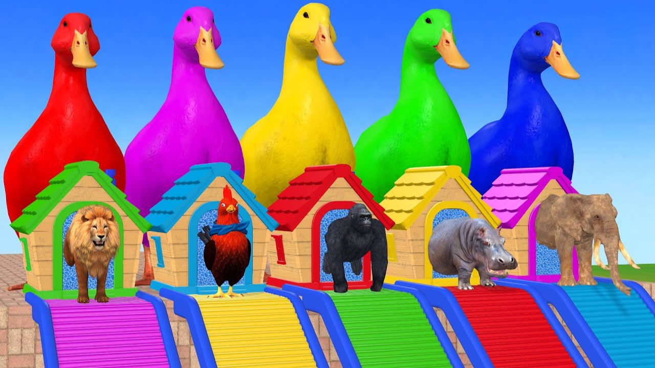 Веселые игры с слоном, гориллой, бегемотом, тигром - 3D игра с животными - Забавные 3D животные