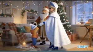 Дед мороз, снегурочка и ребенок мультяшки