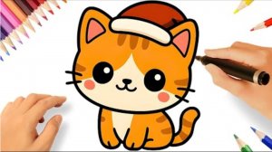 КАК НАРИСОВАТЬ ПРОСТОГО МИЛОГО РОЖДЕСТВЕНСКОГО КОТЕНКА 😻❤️ НОВОГОДНИЕ РИСУНКИ