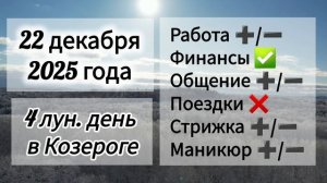 Лунный день 22 декабря 2025 года, гороскоп дня