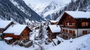 Сильный снегопад в горной деревне Мюррен, Швейцария 4K — настоящая сказочная деревня