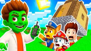 ЩЕНЯЧИЙ ПАТРУЛЬ ПРЯЧЕТСЯ ПОД ДОМОМ от БЕЗУМНОГО УЧЁНОГО РАЙДЕРА ЗОМБИ в МАЙНКРАФТ