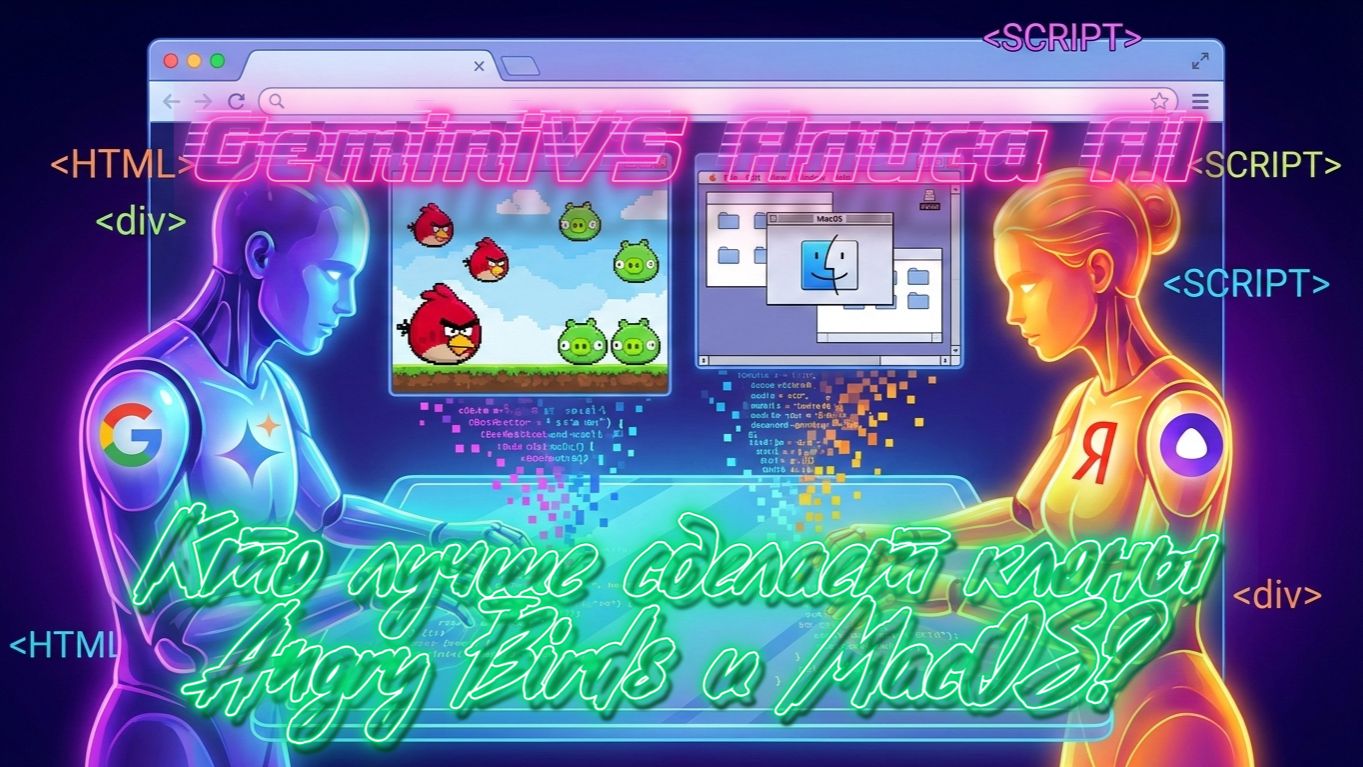 Gemini и Алиса AI сделали клоны Angry Birds и MacOS в одном файле HTML смотреть онлайн