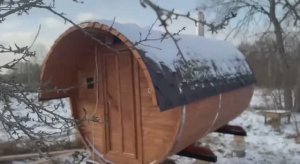 Баня бочка 3.5 метра с козырьком купить в Богородске.