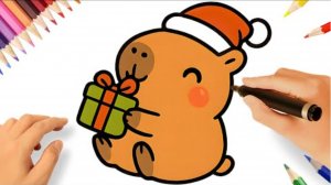 КАК НАРИСОВАТЬ ПРОСТУЮ НОВОГОДНЮЮ КАВАИЙ КАПИБАРУ ❣️🎅🎁