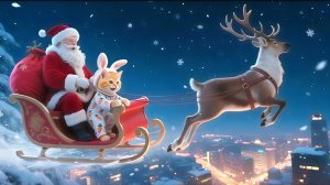 Рыжий котенок был приглашен Дедом Морозом доставить подарки на оленьих упряжках