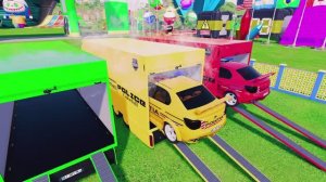 МУЛЬТИКИ ПРО ПОЛИЦЕЙСКИЕ МАШИНКИ. Перевозка машинок с мигалками  на грузовиках. КРАСОЧНЫЙ МУЛЬТ