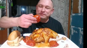 мукбанг/обжорыч/Запечённая Курица в духовке/Нериальный Обжор Слабонервным ни смотреть