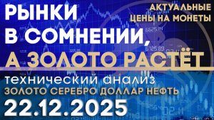 Рынки в сомнении ждут решения Центробанков. Анализ рынка золота, серебра, нефти, доллара 19.12.2025г