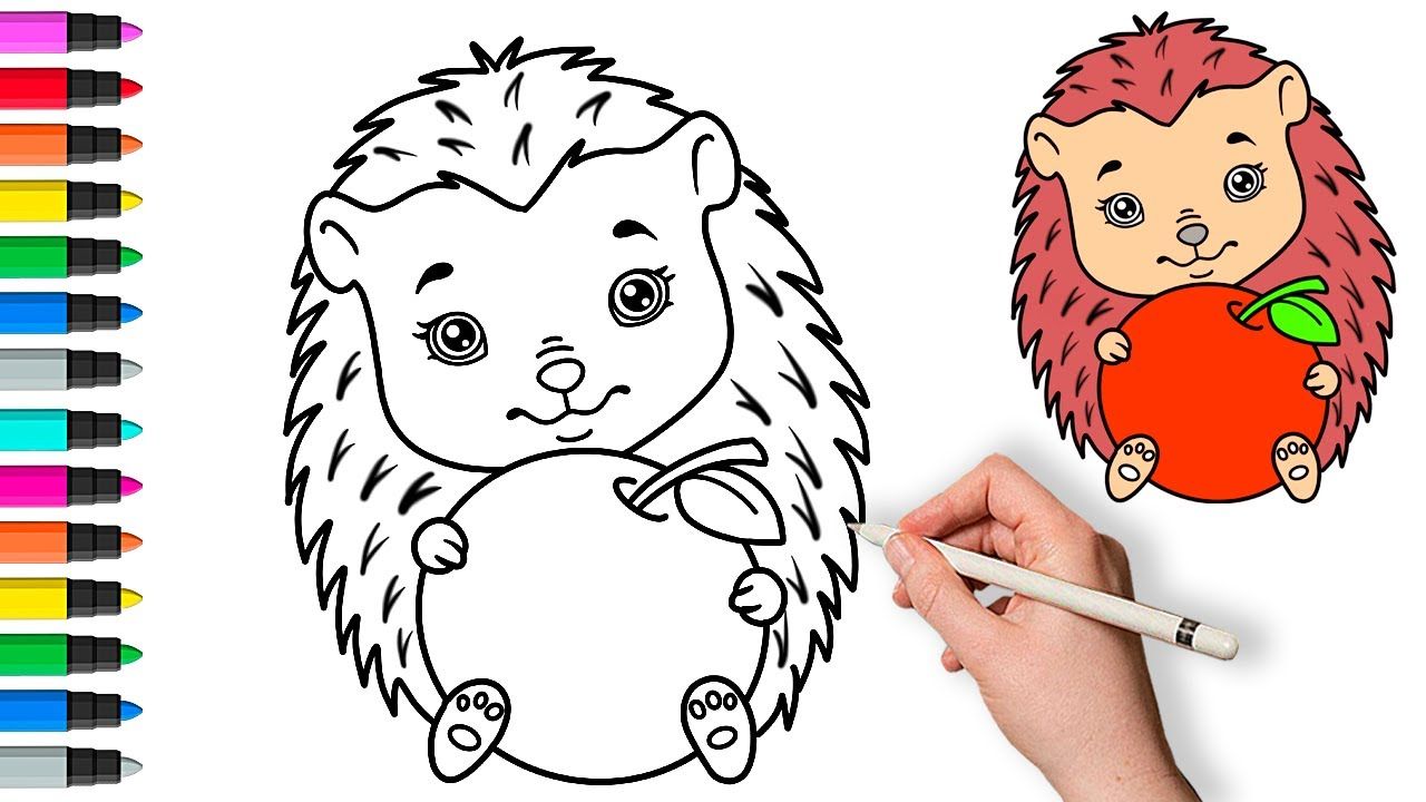 ️ Как нарисовать милого ёжика с яблоком  Рисунок и раскраска #рисунок #раскраска #длядетей