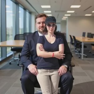 В офисе девушка работает вместе с боссом