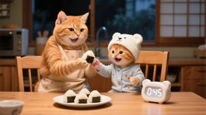 Котенок Джинджер проголодался и мама кошка демонстрирует свои удивительные кулинарные способности