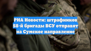 РИА Новости: штрафников 58-й бригады ВСУ отправят на Сумское направление