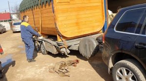 Баня бочка "Квадро" 3.5 метра с крыльцом на прицепе купить в Арзамасе.