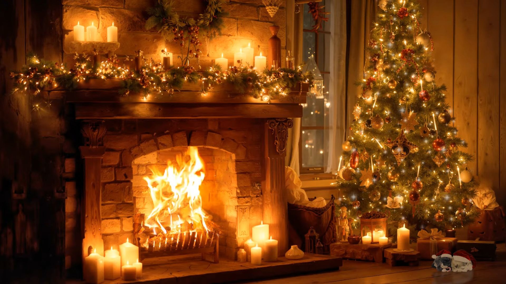 🔥🕯️ Тёплый Джаз и Новогодний КАМИН и огни ёлки | Спокойный зимний вечер смотреть онлайн