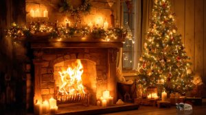 🔥🕯️ Тёплый Джаз и Новогодний КАМИН и огни ёлки | Спокойный зимний вечер
