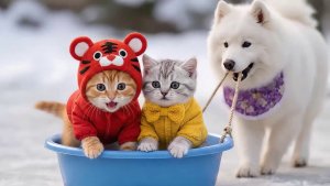 Котики и зимние игры