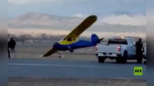 الولايات المتحدة.. رياح عاتية تقلب طائرة صغيرة في مدينة هيلينا