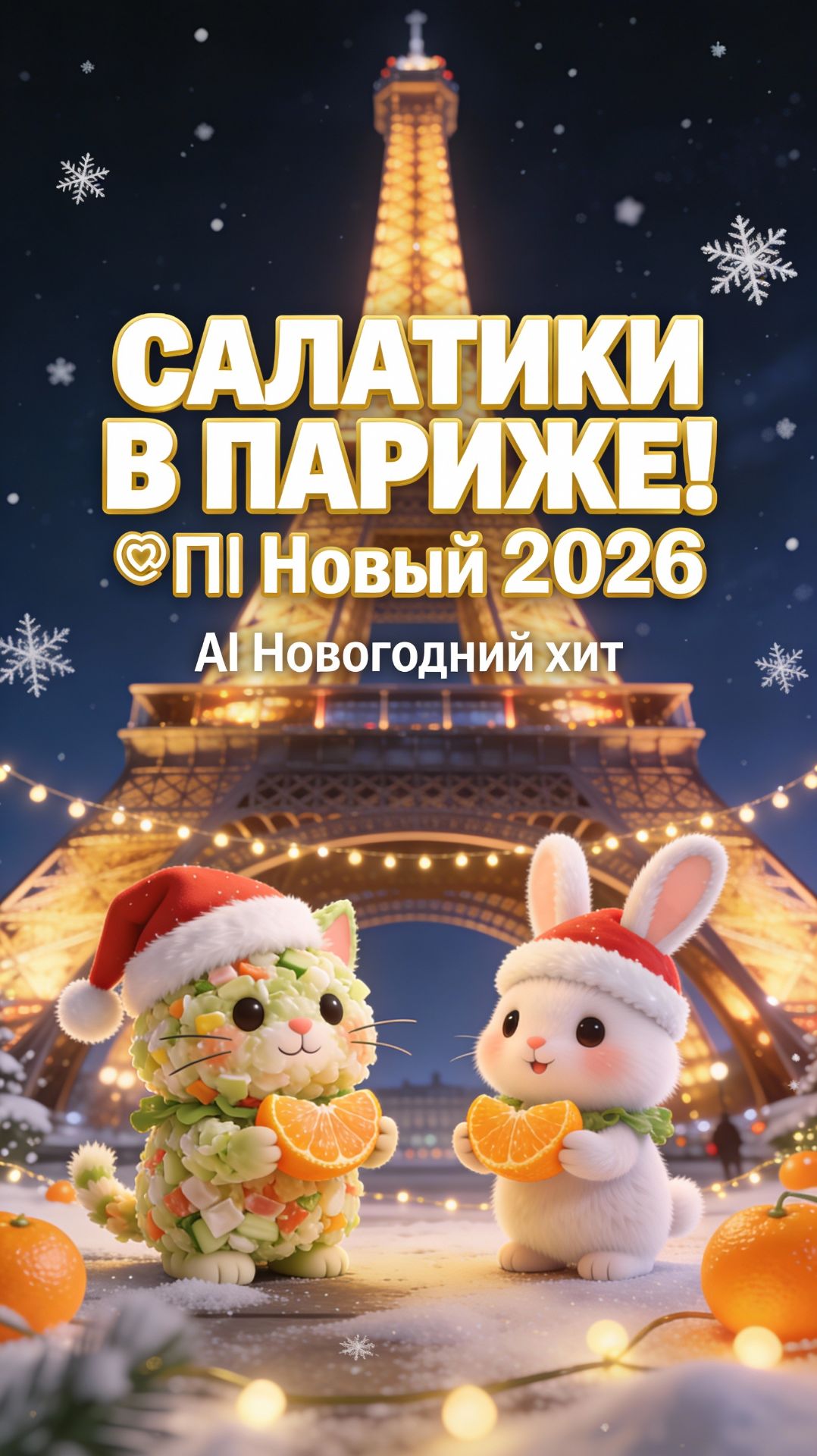 Оливье и салаты на Новый год в Париже!  AI-анимация 2026