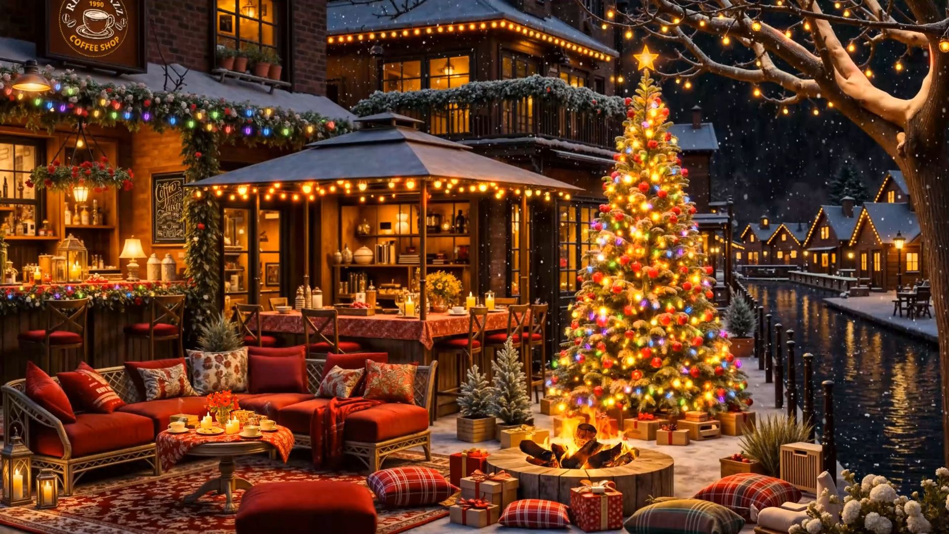 🎄 Уютное рождественское кафе 🔥 Зимний вечер, огонь и спокойный джаз смотреть онлайн