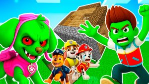 ЩЕНЯЧИЙ ПАТРУЛЬ ПРЯЧЕТСЯ ПОД ДОМОМ от СКАЙ и РАЙДЕРА ЗОМБИ в МАЙНКРАФТ